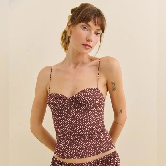 Reformation Pixie Top Choco Dot Polka Camisole Tie Tank Top Size 4